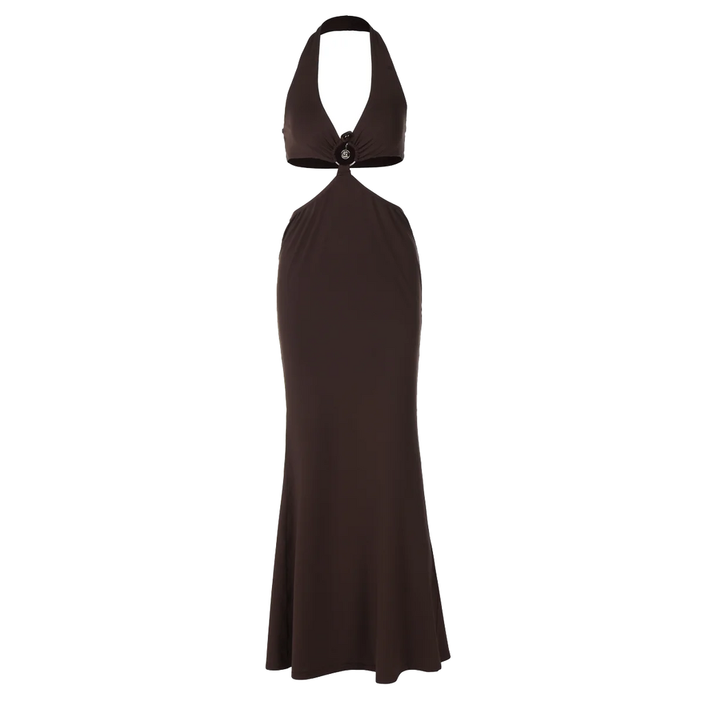 Hugcitar Women'S Fashion Halter Solid Hollow Out Backless Sexy Slit Maxi Dress 2025 Summer Clothes Beach Vacation Y2K Wholesale