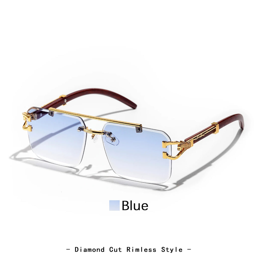 Ruiao Rimless Pilot Luxury Designer Brand Square Sunglasses Diamond Cut Shades UV400 Frameless Eye Glasses for Men And women