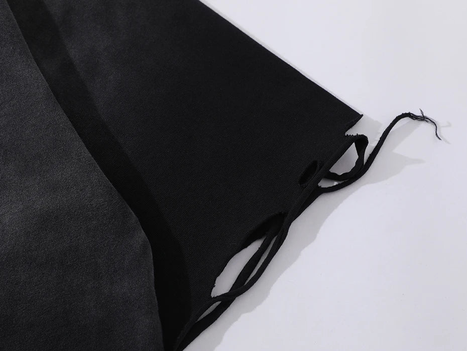 Distressed Ripped T Shirts Metal Star Tee Emrboidery Vintage Loose Tshirt 2025 Men Harajuku Streetwear Oversized Hip Hop T-shirt