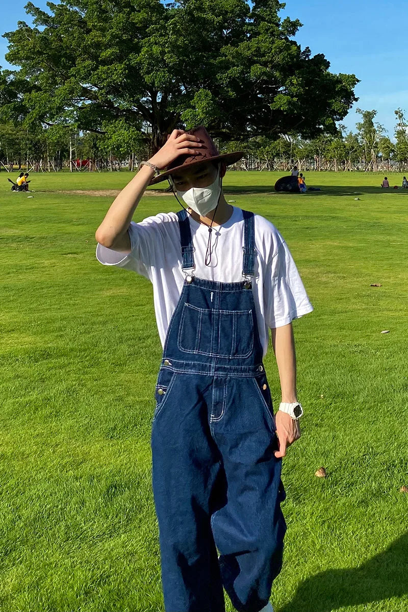 Retro American Design Denim Overalls Straight Loose Workwear Pants ex Couple Ameika Straight Leg Jeans Youth Trend