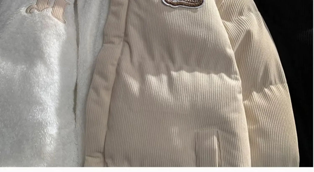 Fog Blue Cotton-padded Coat Men's Winter Thickened Hong Kong Style Corduroy Cotton Jacket Design Sensibility Niche 2023 Workwear