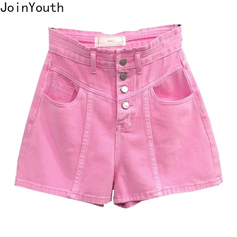 Pink Jean Shorts Women Clothing Streetwear High Waist Y2k Wide Leg Pants 2025 New Bottoms Fashion Casual Summer Y2k Denim Shorts