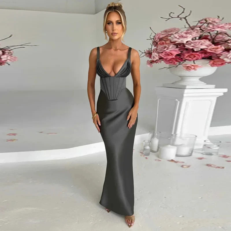 Bonny Strapless Satin Maxi Prom Gown Sexy Mermaid Backless and Lace up Floor-Length Evening Bridal Gown vestidos de festa