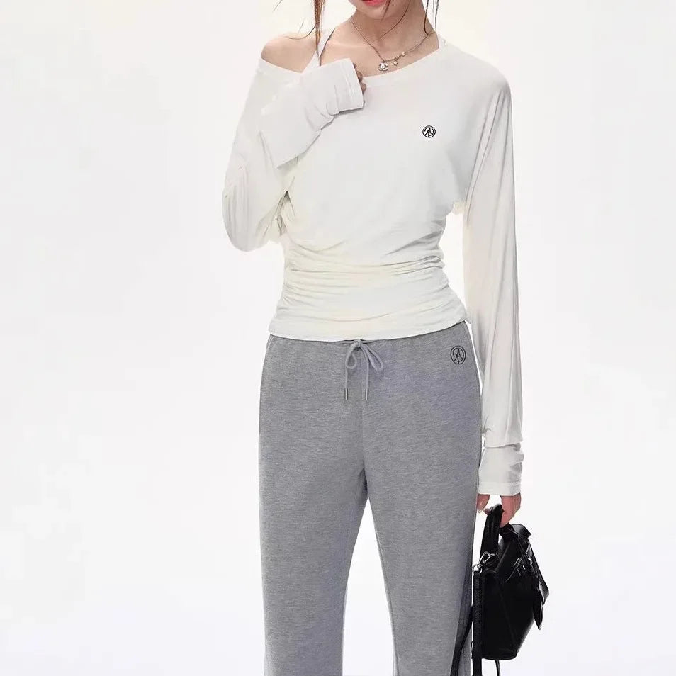 Original Andyet AD1 Long Sleeve T-Shirt One Shoulder Fashion Sunshade Loose Fit Versatile Waist Cinched Casual Polyester Fiber