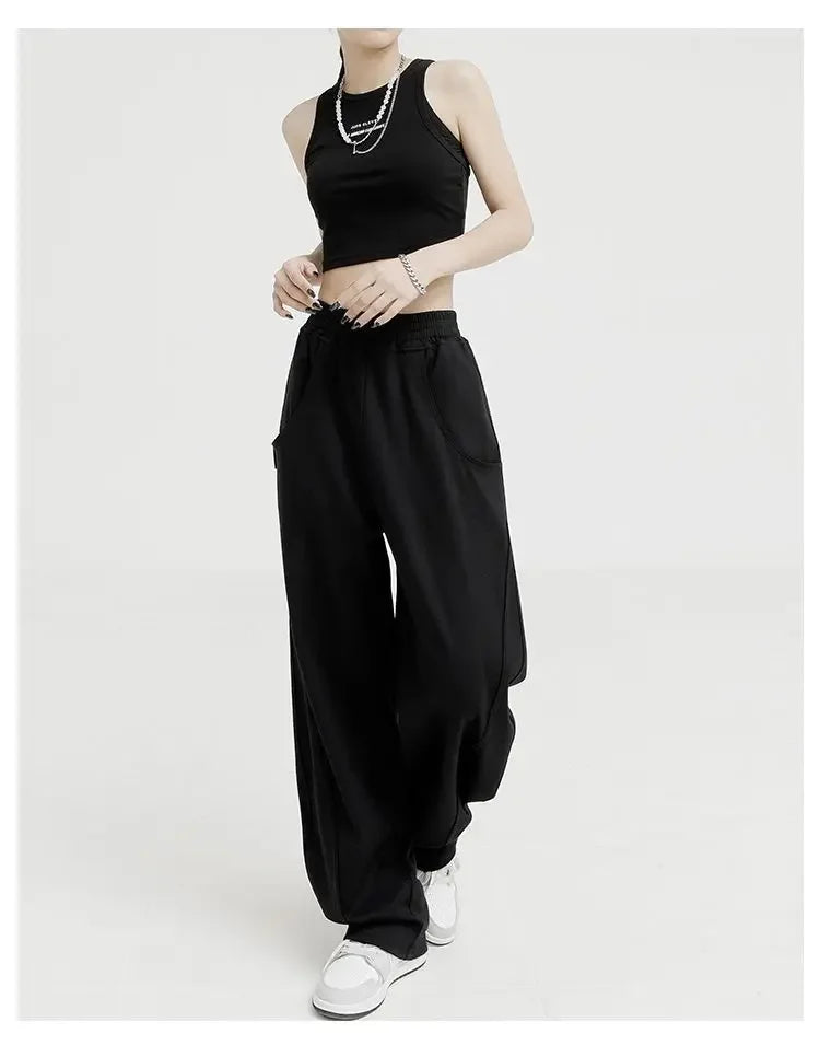 Autumn New Style Light Tawny Women's Sports Pants Loose Sweatpants Banana Shape Hiphop Elastic Waist Wide Leg Trousers