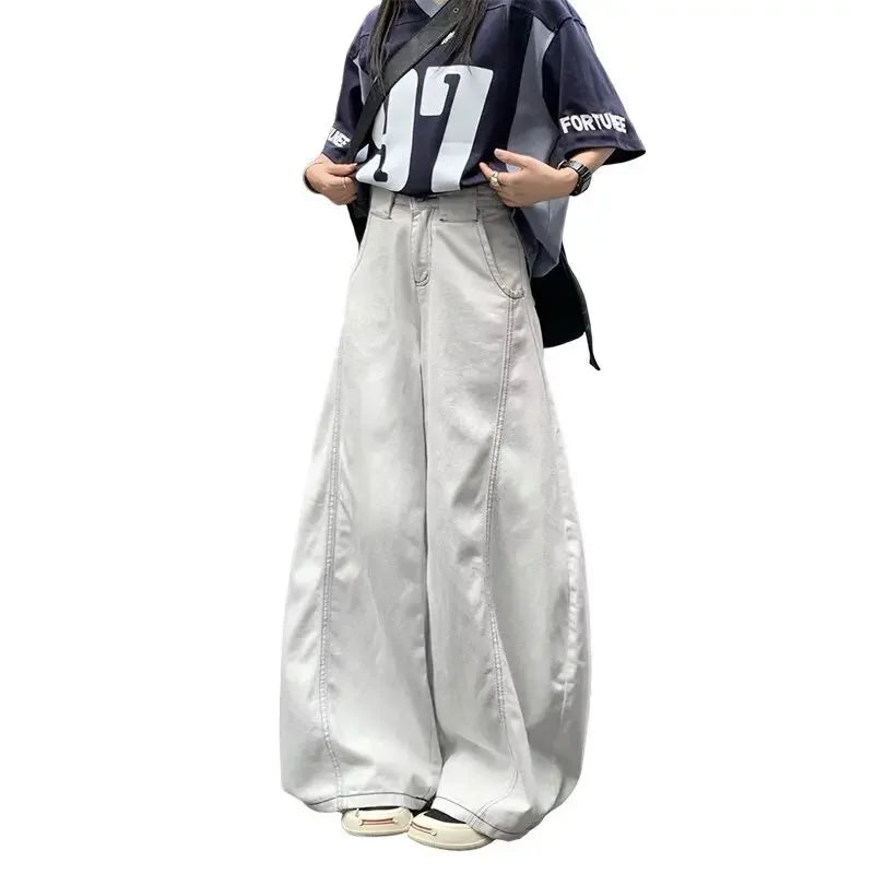 Men's Summer High Waist Straight Leg Jeans Slimming Loose Wide Leg Pants Retro Knife Edge Design Casual Fashion