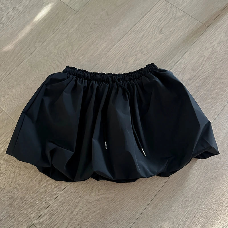「MD」Retro Puffy Skirt Dstring Bloomer High Waist Slimming Elastic Waist f-length ort Skirt Sweet Sle Polyester Fiber