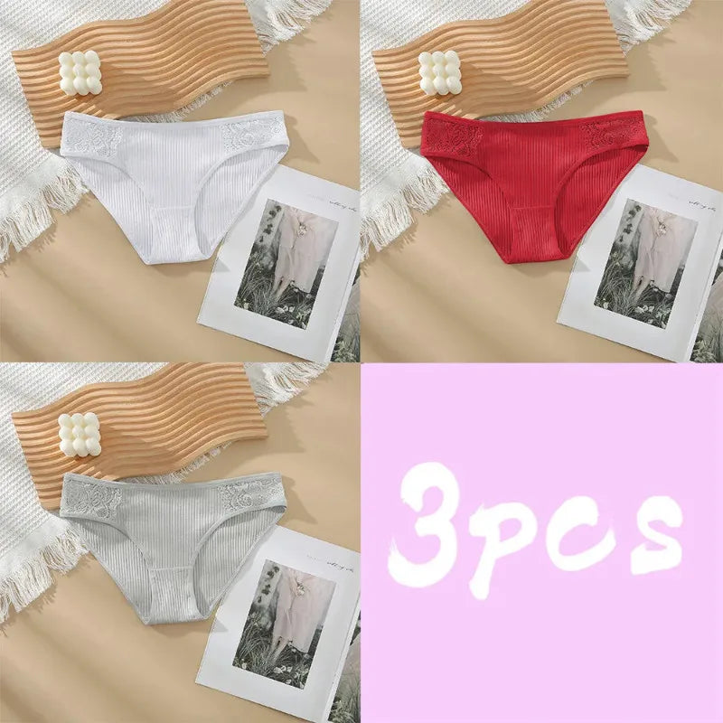 3pcs Solid Color Women's Sexy 100% Cotton Panties Women's Triangle Pants Women's Close Fitting Clothing Women's Underwear