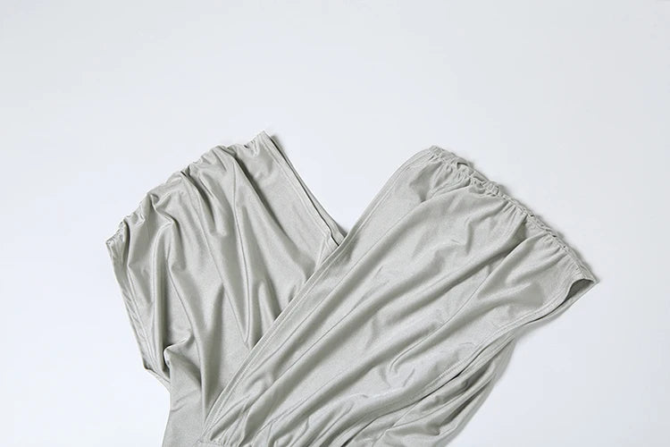 Weird Puss Irregular Hollow Dress Women Ruched Diagonal Collar Shorts Sleeve Waistless Slits Street Trend Elegant Long Bodycon