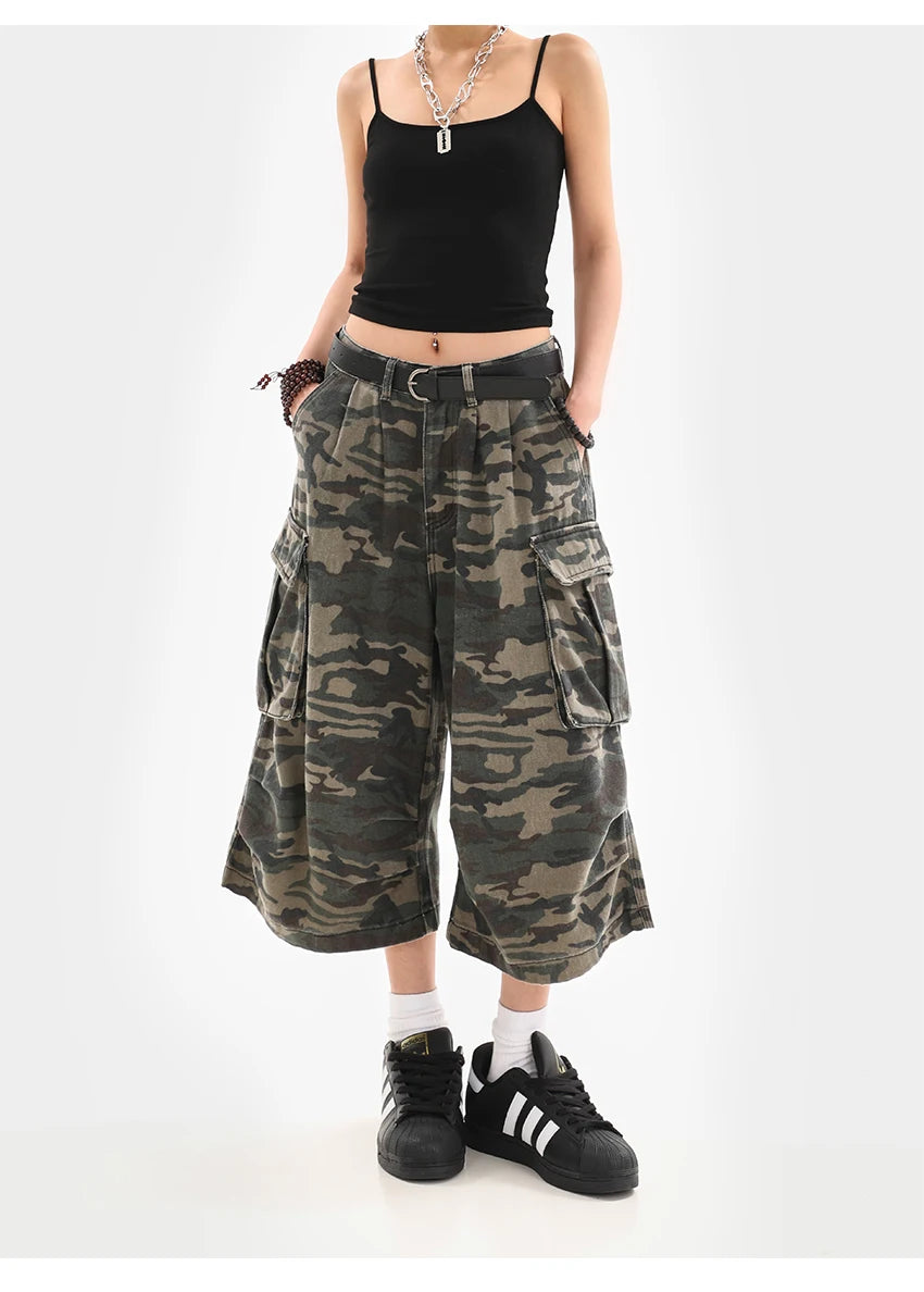 Summer Women's Camouflage Unisex Loose Capris Street Style Cargo Shorts Young Girl Casual Bottom Female Calf-length Pants