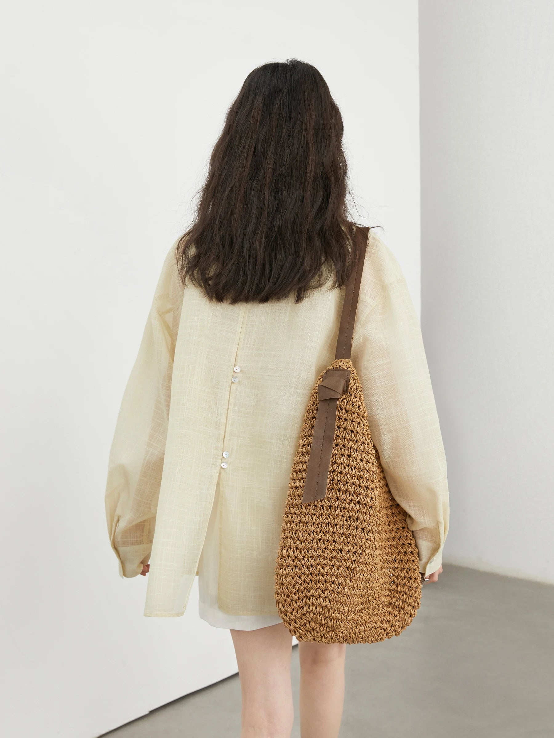 CHIC VEN New Women Shirt Retro Loose Casual Single Breasted Long Sleeve Back Slit Thin Transparent Female Blouses Summer 2025