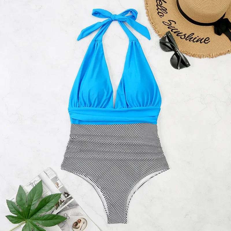 Sexy Backless Swimming Suits Swimwear One Piece Swimsuit Women Fashion Printed Bathing Suit Ladies Beachwear Lace Up Bikinis New