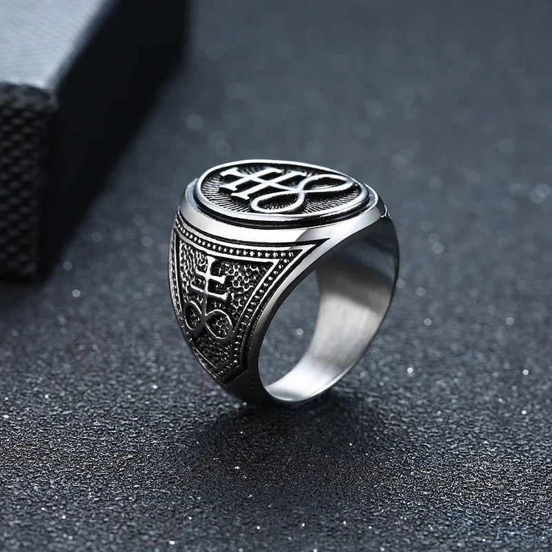 Vnox Sigil of Lucifer Devil Seal of Satan Stamp Ring for Men Casting Stainless Steel Punk Signet Ring Band
