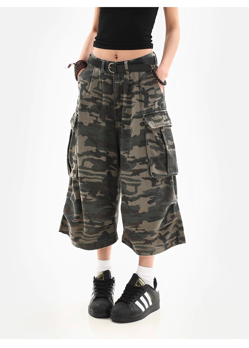 Summer Women's Camouflage Unisex Loose Capris Street Style Cargo Shorts Young Girl Casual Bottom Female Calf-length Pants
