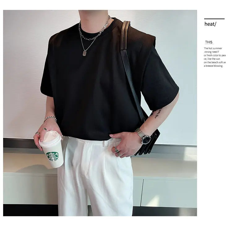 Summer Short Sleeve T-shirt Men Fashion Black White Oversized T Shirt Men Streetwear Korean Loose Round Neck Tshirt Mens Top