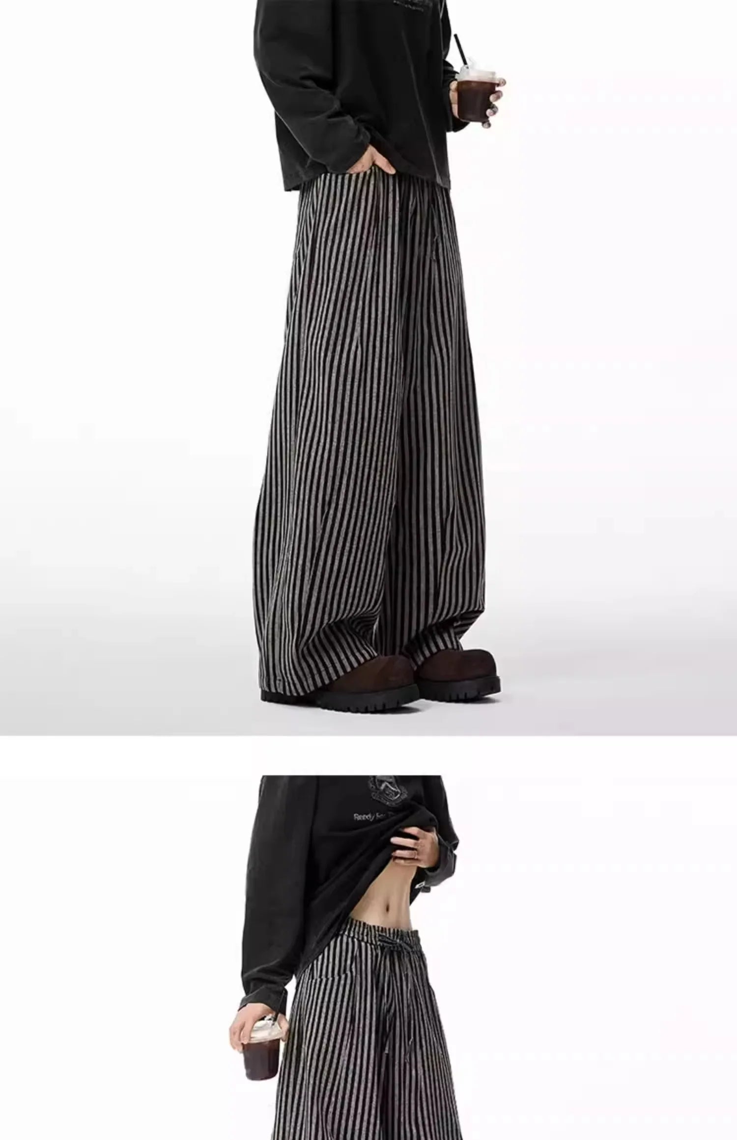 Women's Black Gothic Striped Long Pants Baggy Sweatpants Harajuku Y2k Emo Vintage Oversize Trousers Japanese 2000s Style Clothes