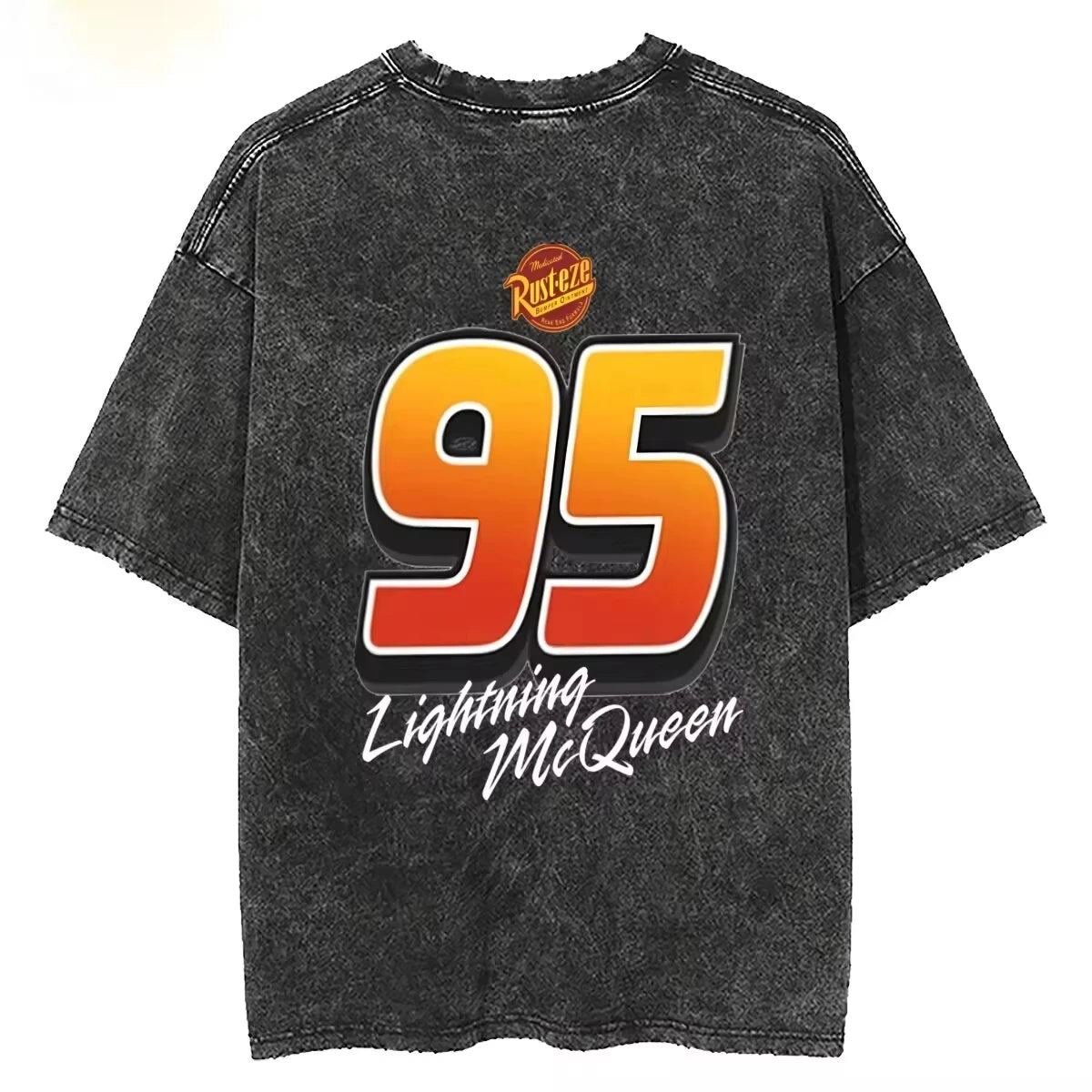 Washed T Shirts Vintage Cars 95 Lightning McQueen Hip Hop Retro T-Shirt Streetwear Short Sleeve Tops Tops Tees for Men Women