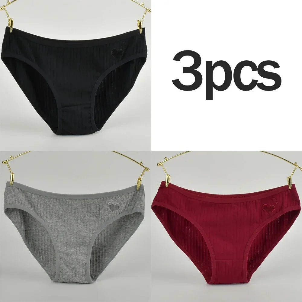 3Pcs Women's Cotton Briefs Underwear Hollow Heart Panties Woman Soft Breathable Female Panties Intimate Lingerie Underpants New