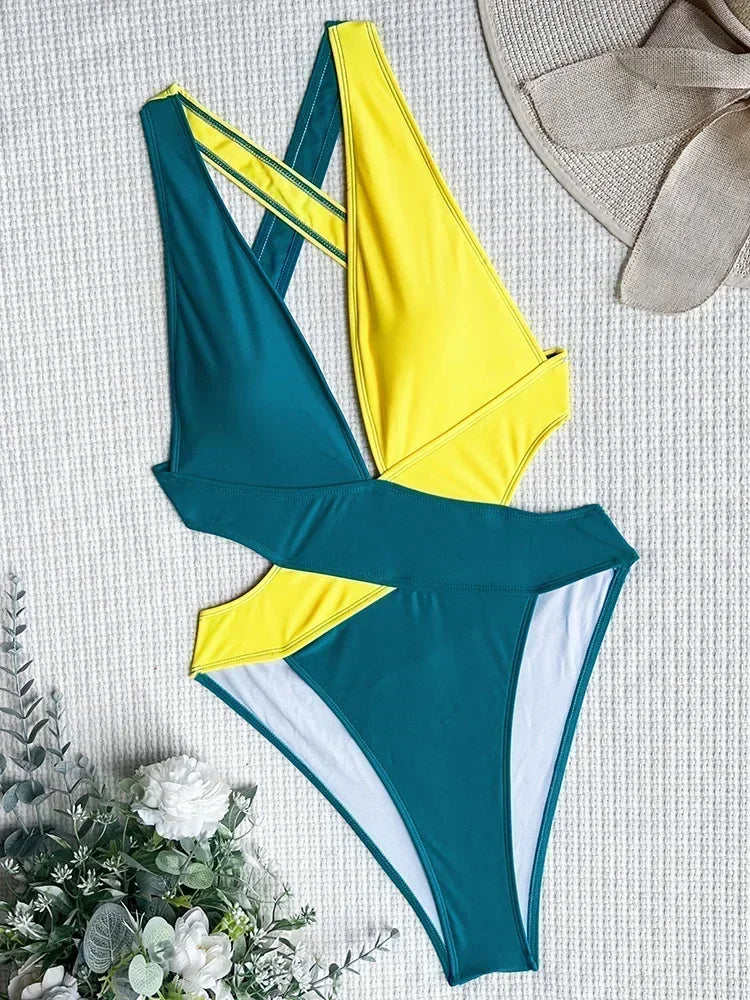 Scrunch Butt Swimsuits Deep V Neck Cross Backless One Piece Swimsuit Women Swimwear Female Monokini High Cut Bathing Suit Swim