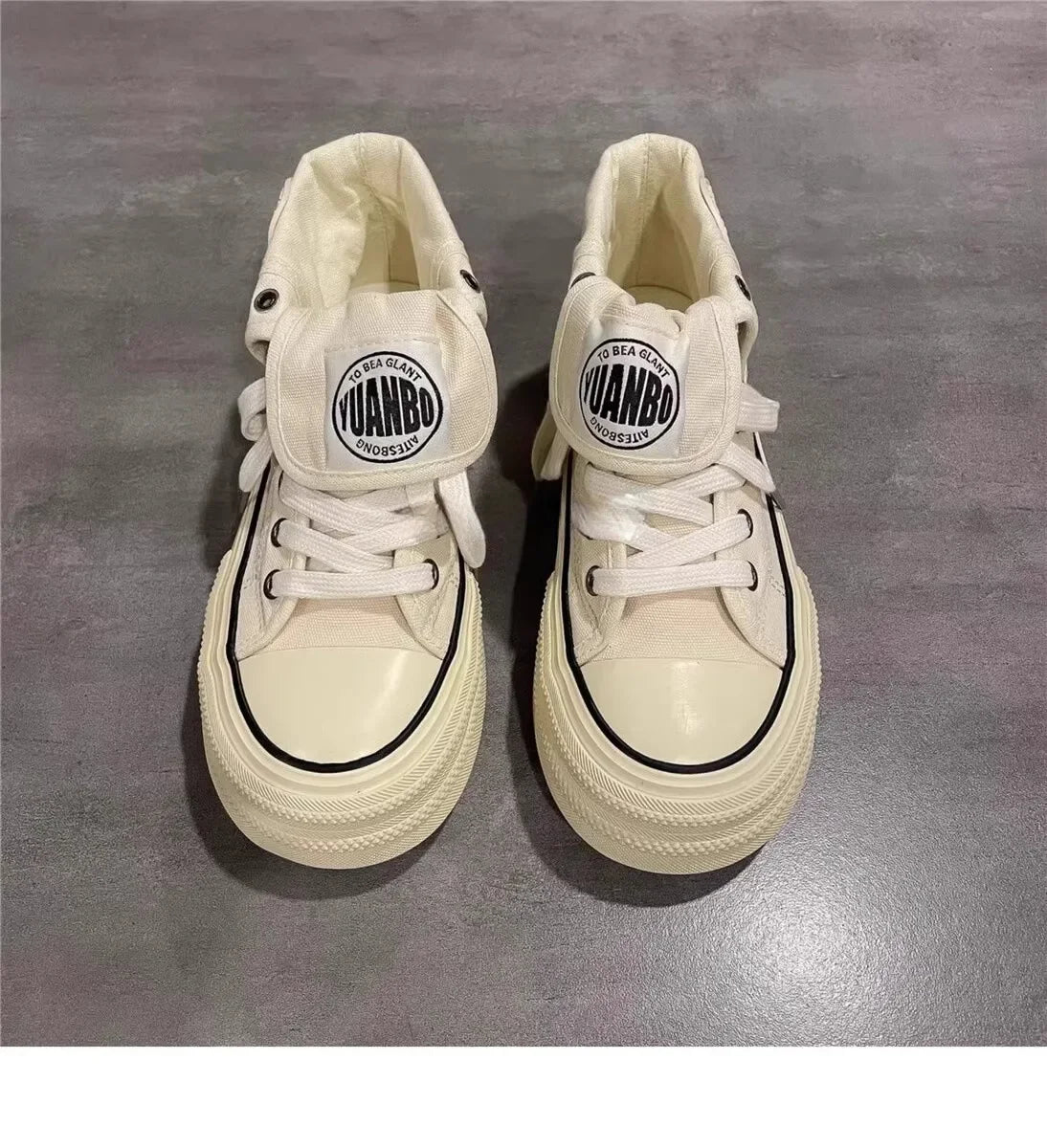 Women's High Top Thick Bottom Canvas Shoes Spring New Style Student Retro Heightening Casual Board Shoes Rubber Outsole