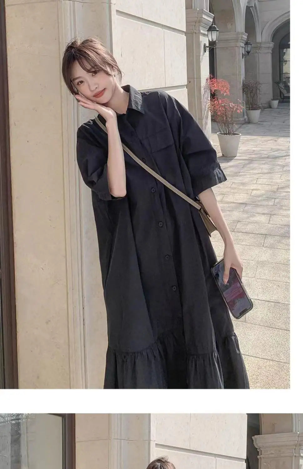 plus Size Khaki Shirt Dress Women Casual Summer Loose Fit High Waist A-Line Skirt Long Sleeve Polo Collar Polyester Fiber