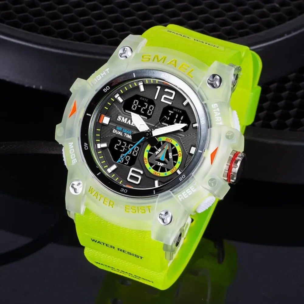 SMAEL Sport Watch Military Wristwatch for Men Alarm Stopwatch LED Digital Back Light Dual Time Display Waterproof Watch Men 8007