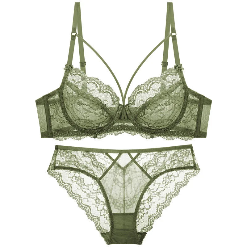 Logirlve Top Ultra-thin Underwear Set Push-up Bra And Panty Sets Hollow Brassiere Gather Sexy Bra Transparent Lace Lingerie Set