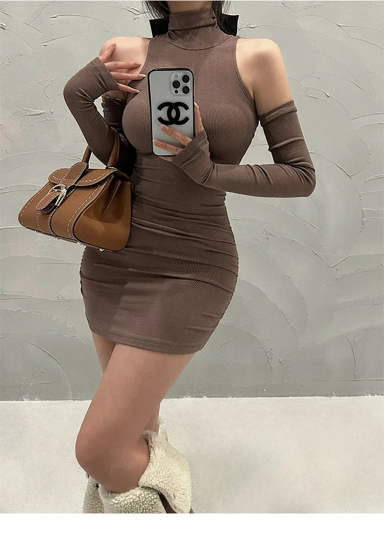 Spring Sexy High Collar Dress Spicy Sweet Tight Pure Desire Style Halter Wrap Hip Dress Women