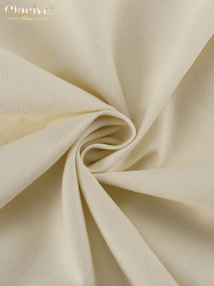 Clacive Fashion Loose Beige Cotton Women's Two Pieces Set Summer Short Sleeve Shirt With High Waist Shorts Set Female Clothing