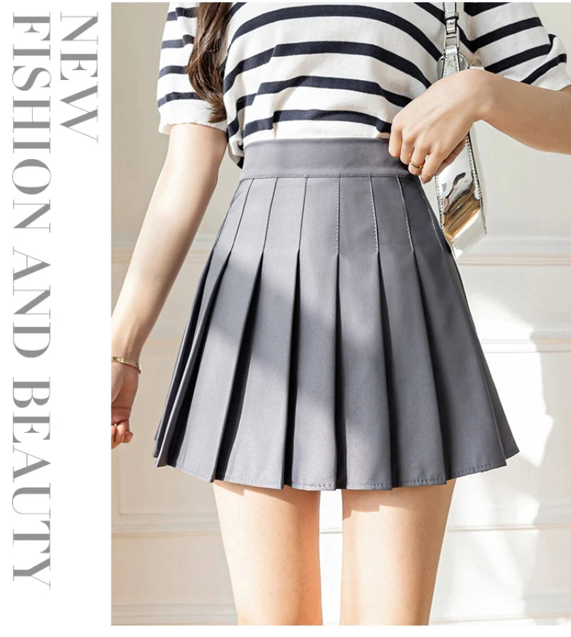 White Women Pleated Skirts Summer High Waist Zipper Girls Dancing JK Mini Skirts Black Fashion Student A Line Faldas 2024