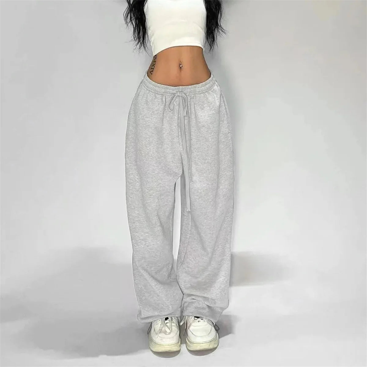 Fashion Vintage Y2K Baggy Pant Women Summer Wide Leg Elastic Waist Loose Pants Lady Solid Color Hip Hop Trousers Casual Clothing