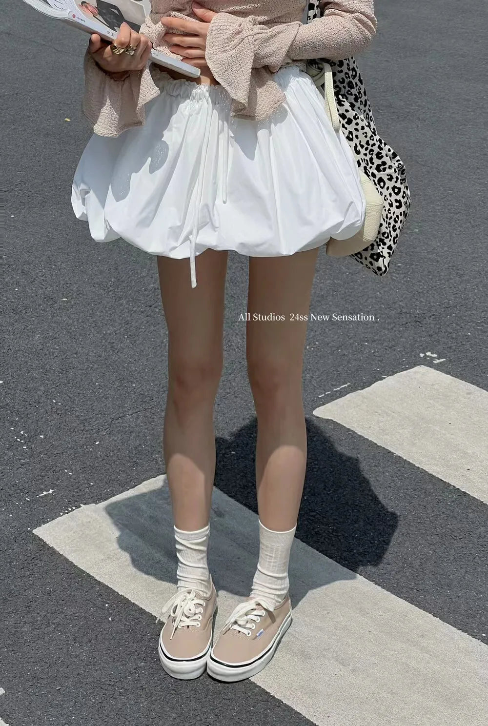 「MD」Retro Puffy Skirt Dstring Bloomer High Waist Slimming Elastic Waist f-length ort Skirt Sweet Sle Polyester Fiber