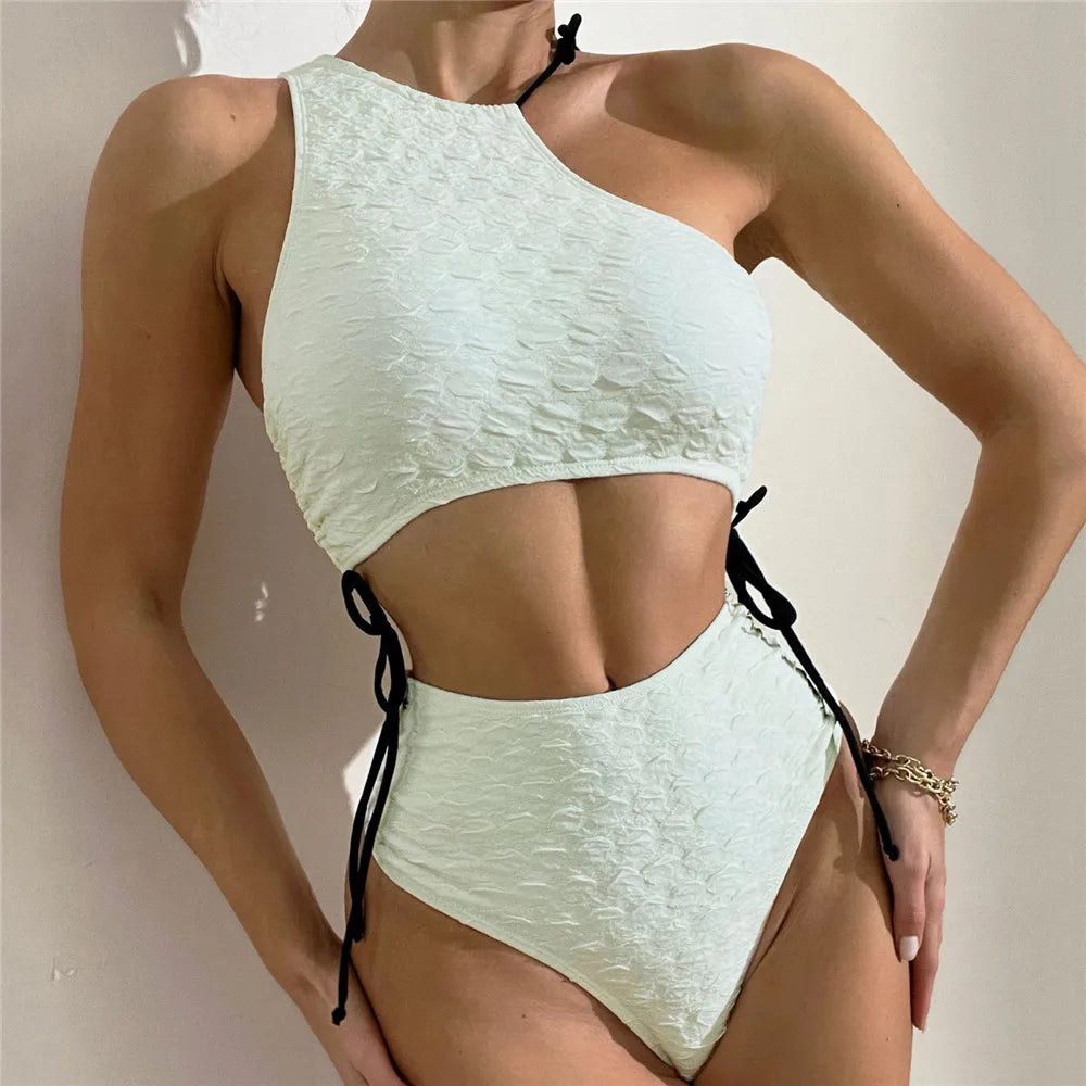 Sexy White High Waist Swimwear String Lace Up Bikinis Sets Woman 2025 Asymmetric Neck Swimsuits Bathing Suit Bikini Mujer Bather