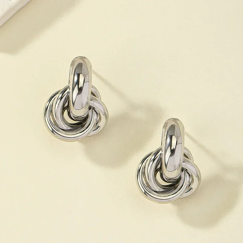 Gold SIlver Color Knot Hoop Earring for Women Fashion Shiny Plating Trendy Twist Stud Earring Stud Cute Daily Wear Jewelry