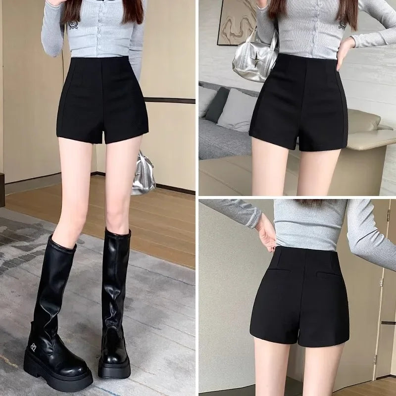 Women's High-waisted Petite Black Outer Wear Shorts 2024 Summer New Style Lost Underwear Cheeky Curvy Hot Pants