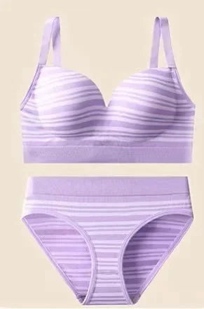 French Stripe Sexy Backless Bra And Panty Set Comfortable No Steel Ring Back Closure Wrap Chest Women's Underwear Set