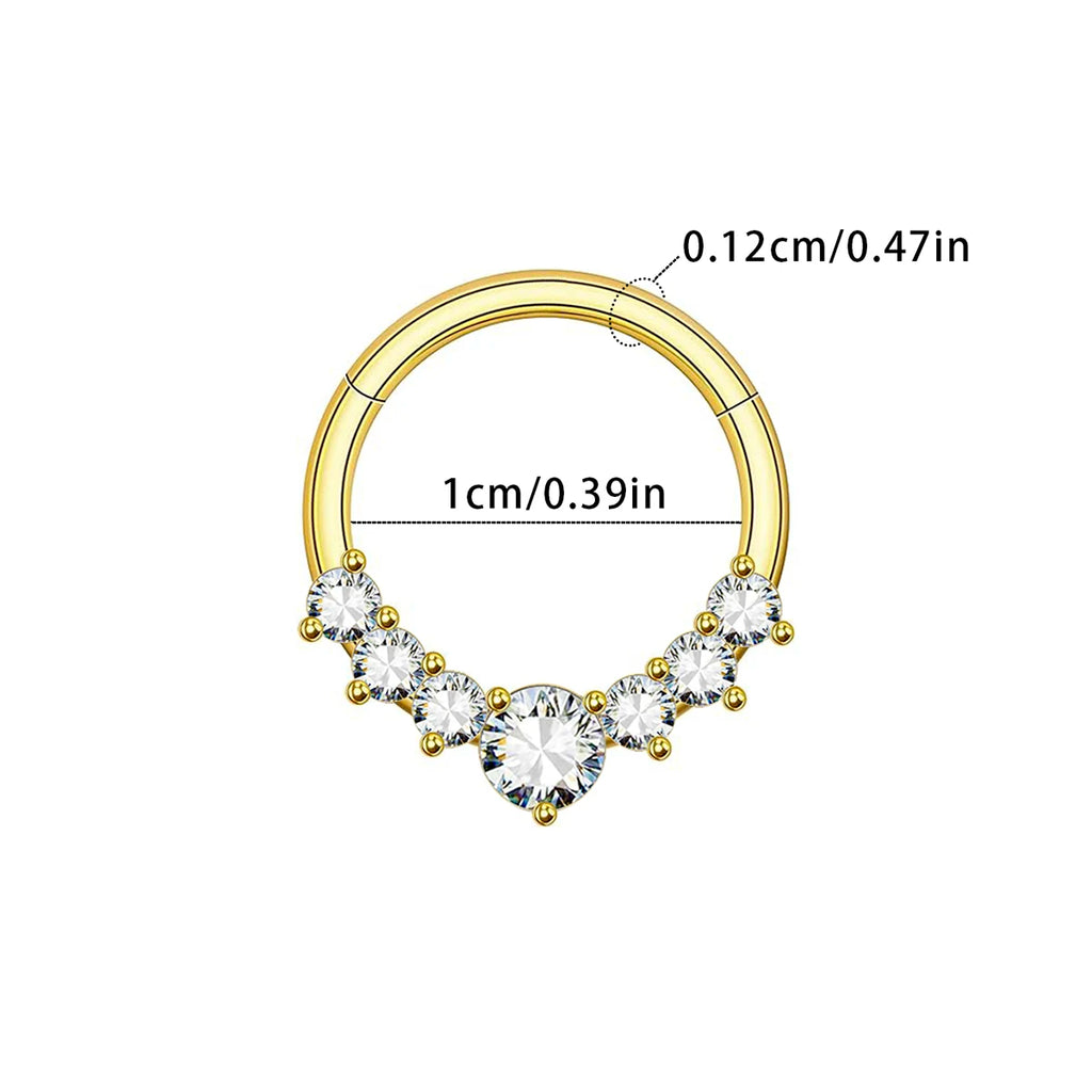 Zircon Hinged Segment Nose Ring Stainless Steel Nose Hoop Septum Clicker Piercing Lip Ear Cartilage Helix Body Piercing Jewelry
