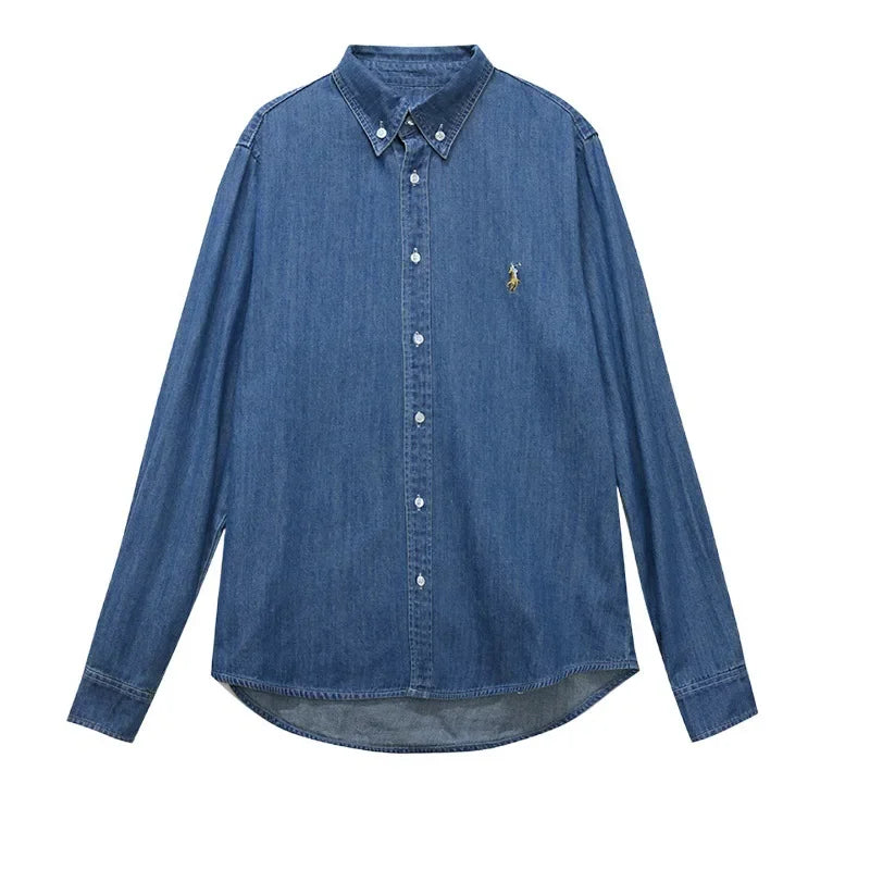 2024 American Style Vintage Denim Shirt Women's Zhengxiu Crystal Same Style Small Horse Embroidery Casual Jacket Shirt