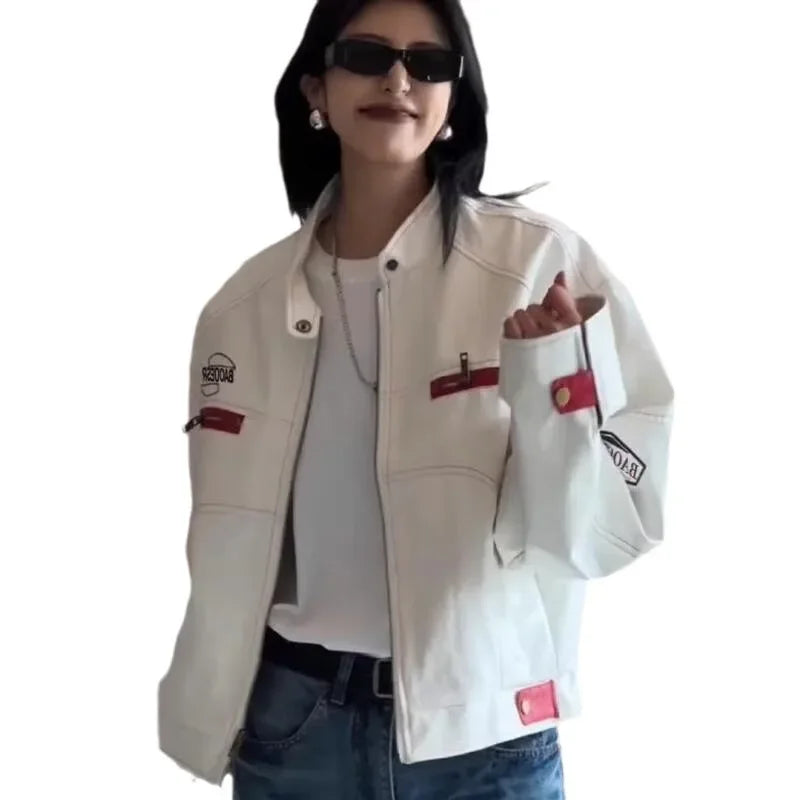 American Style Vintage Autumn Motorcycle Leather Jacket Women's Casual Trendy Brand High Street Men's Jacket