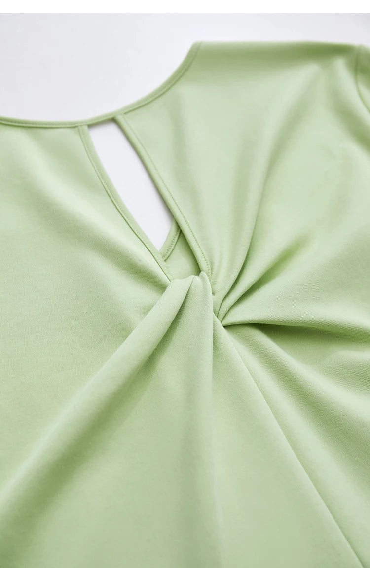 AMII Minimalism 100% Cotton Hollow Out Solid Short Sleeves Tees 2025 Spring New V Neck Top Women Casual Female T Shirt 12342289