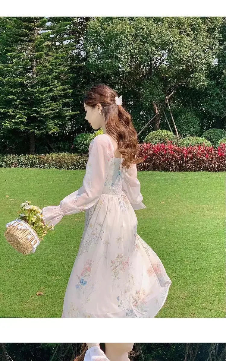 2024 Spring Summer New Chiffon Fragrant Long Sleeve Dress Women's Sweet French Style Gentle Style Long Dress