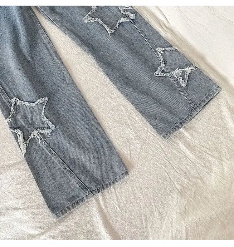 Street Style Embroidered High Waist Straight Leg Jeans Women's Autumn New Design Niche Loose Fit Long Trousers Fashionable