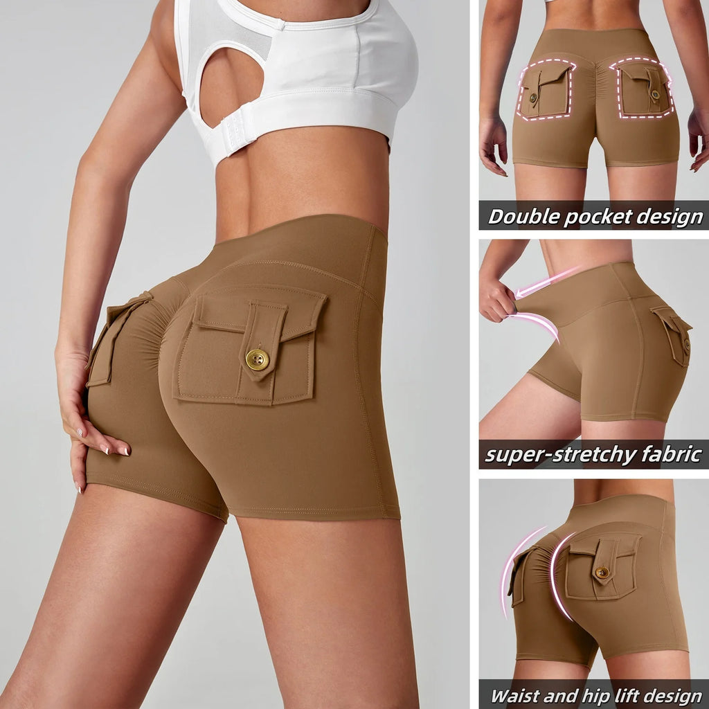 Sexy Scrunch Butt Yoga Shorts for Women  High Waist Booty Lifting Gym Shorts with Pockets  Push Up Fitness Running Sports Shorts