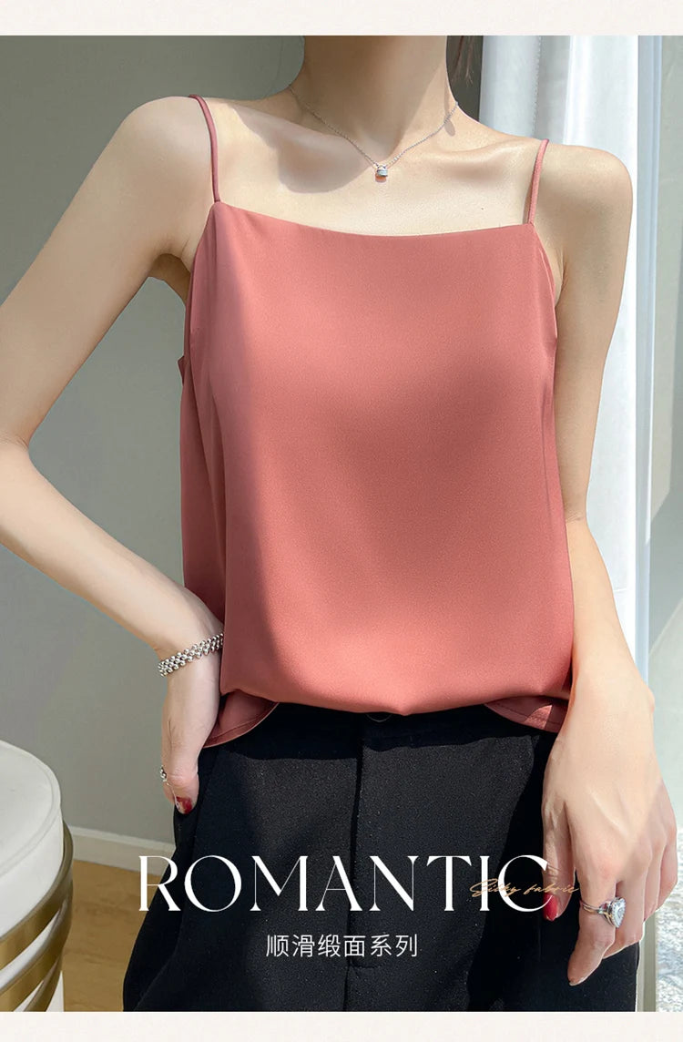 Women' Summer Sling One Line Collar Camis Cool Comfort Silk Suspender Sexy Suspender Top New Undershirt Fashion Thin Style Sling