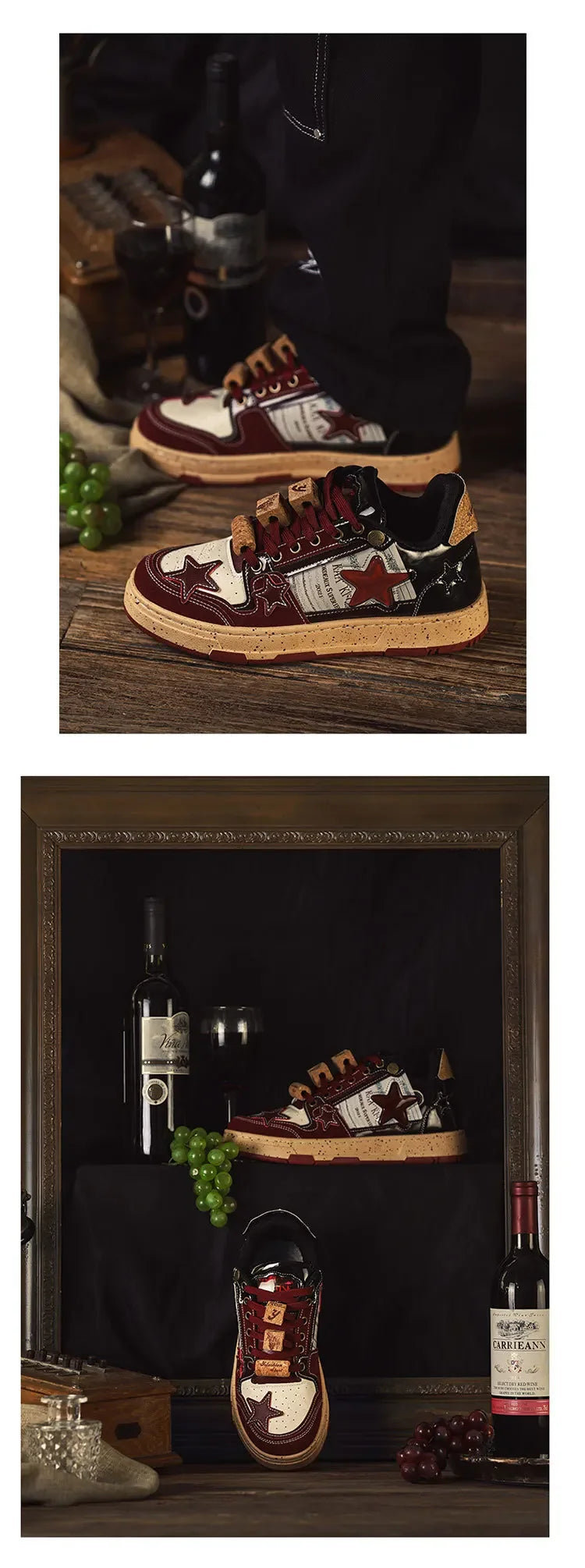 Trendy Red Wine Star Shoes 2024 Spring New Men's Casual Shoes Versatile Vintage Couple Shoes Male Genuine Leather Footwear