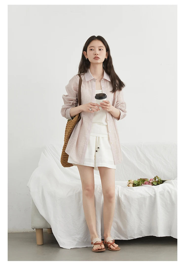 CHIC VEN New Women Shirt Retro Loose Casual Single Breasted Long Sleeve Back Slit Thin Transparent Female Blouses Summer 2025