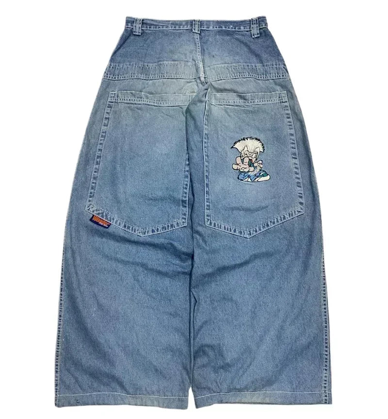 American Street Trend Letter Embroidered Loose Jeans Men Harajuku Y2K New Hip Hop Oversized Wide-leg Pants Unisex Mopping Jeans