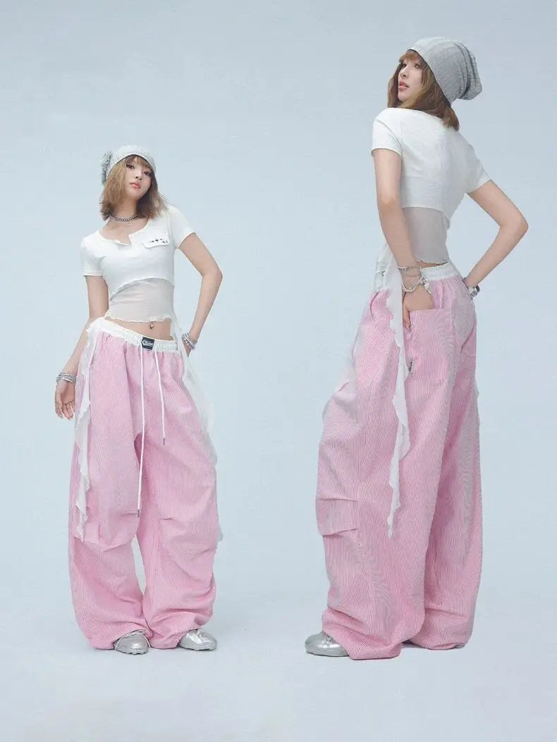 Pink Camo Cargo Pants with Stripes High Waist Streetwear for Women Hip Hop Jogger Pants Trendy Activewear cargo pants women