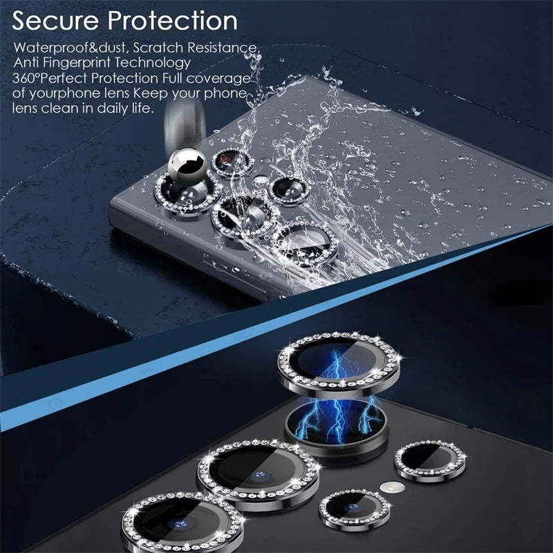 Bling 3D Diamond Metal Camera Ring Protector For Samsung S25 S24 Plus S23 S22 Ultra S 23 25 5G HD Tempered Glass Alloy Lens Cap