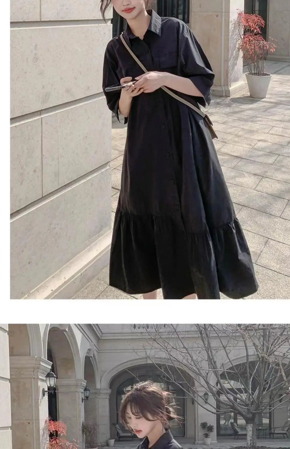 plus Size Khaki Shirt Dress Women Casual Summer Loose Fit High Waist A-Line Skirt Long Sleeve Polo Collar Polyester Fiber
